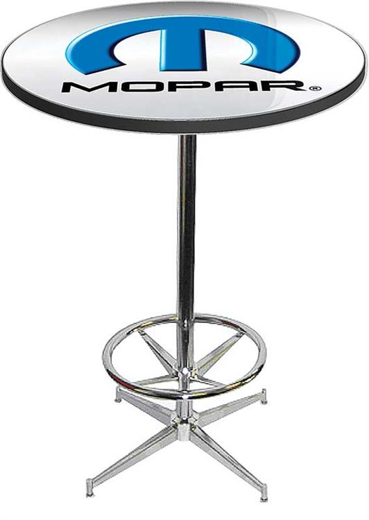 2001-13 Style Mopar Omega Logo Pub Table With Chrome Base And Foot Rest