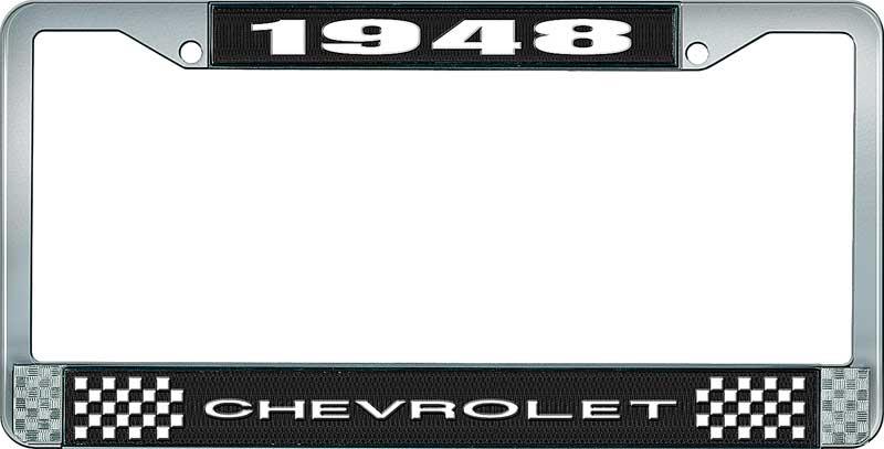 1948 CHEVROLET BLACK AND CHROME LICENSE PLATE FRAME WITH WHITE LETTERING