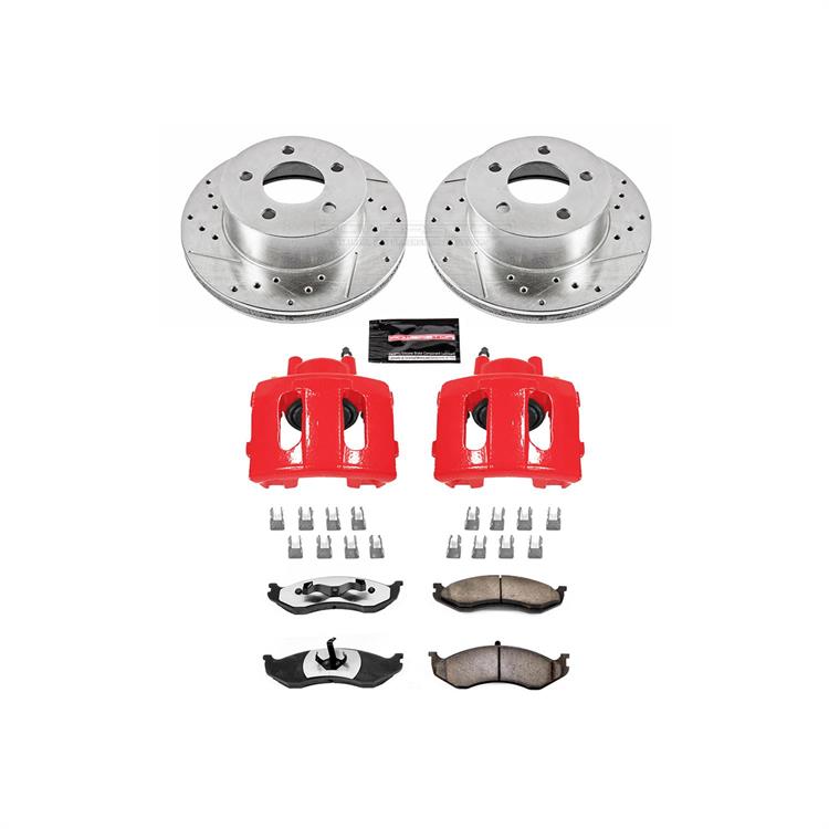 Disc Brake Kits, Z23 Evolution Sport Brake Upgrade Kits, Front, Cross-drilled/Slotted Rotors, Red Powdercoated Calipers, 1-piston, Jeep, Kit