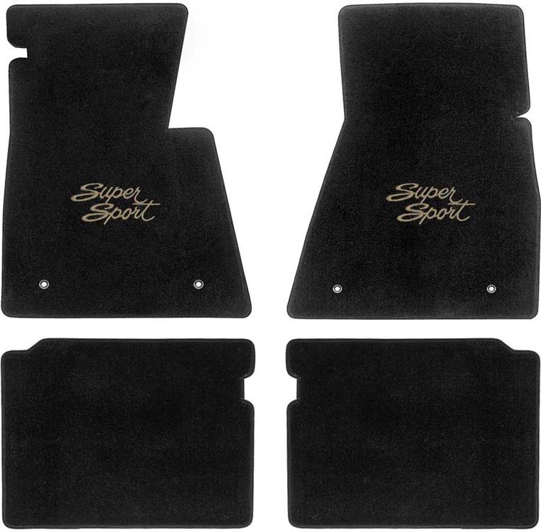 Nova SS Black Floor Mat Set With String (Beige) Embroidered "Super Sport" Script