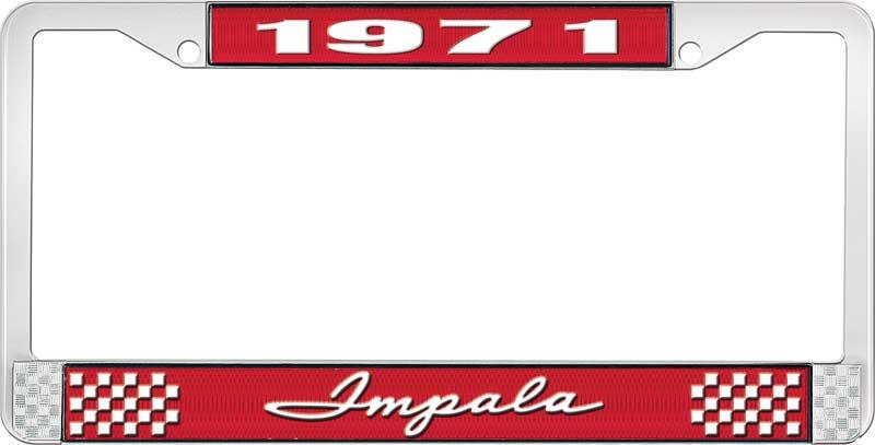 nummerplåtshållare, 1971 IMPALA röd/krom , med vit text