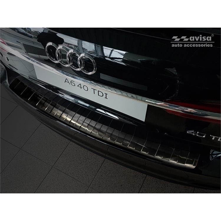 Black Stainless Steel Rear bumper protector suitable for Audi A6 (C8) Avant 2018- 'Ribs'