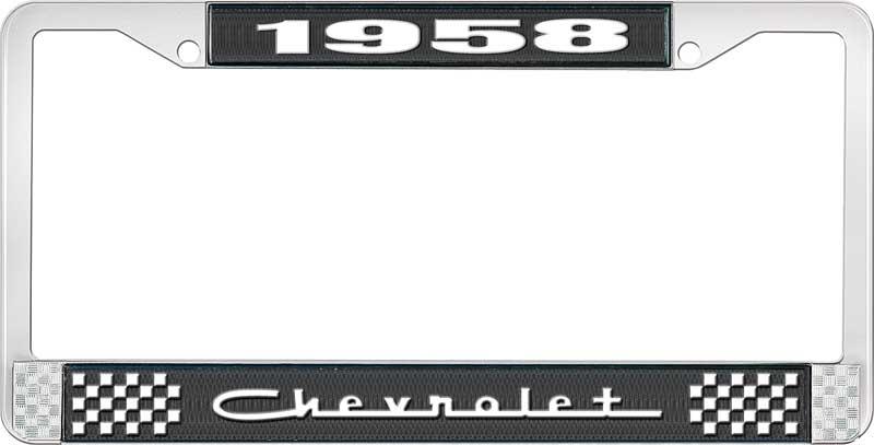 1958 CHEVROLET BLACK AND CHROME LICENSE PLATE FRAME WITH WHITE LETTERING