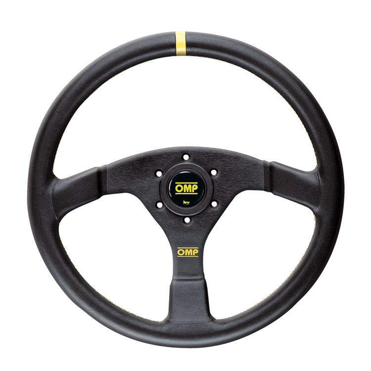 VELOCITA' STEERING WHEEL, 3 BLACK SPOKES BLACK LEATHER RIM BLACK 