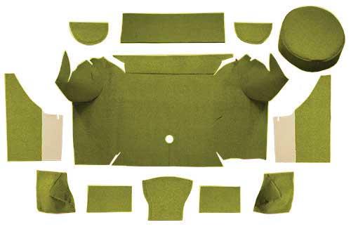 1967-68 Mustang Convertible Nylon Loop Trunk Carpet Set with Boards - Moss Green