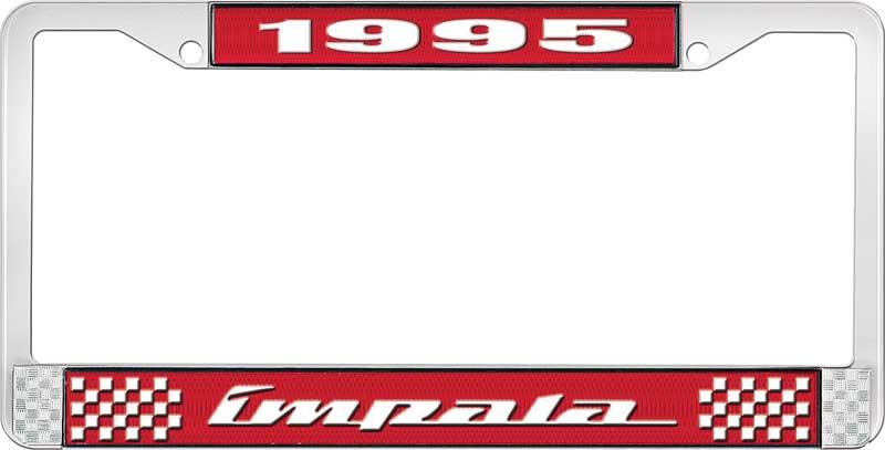 1995 IMPALA RED AND CHROME LICENSE PLATE FRAME WITH WHITE LETTERING