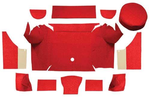 1967-68 Mustang Convertible Nylon Loop Trunk Carpet Set with Boards - Red