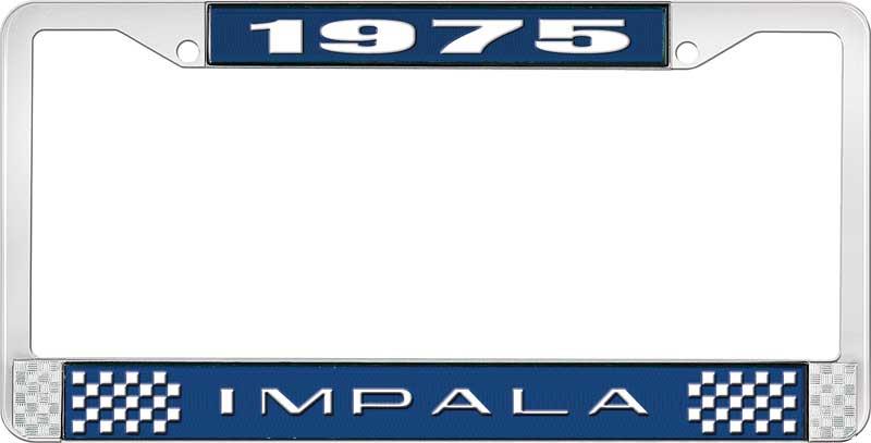 nummerplåtshållare, 1975 IMPALA  blå/krom, med vit text