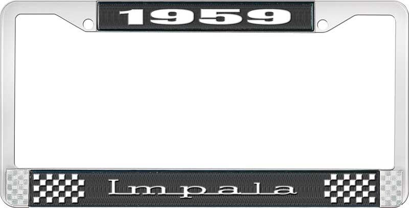 nummerplåtshållare, 1959 IMPALA svart/krom, med vit text