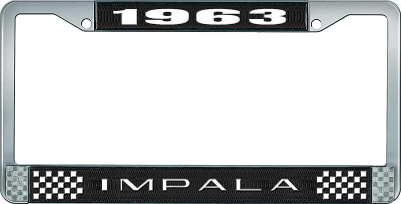 1963 IMPALA BLACK AND CHROME LICENSE PLATE FRAME WITH WHITE LETTERING