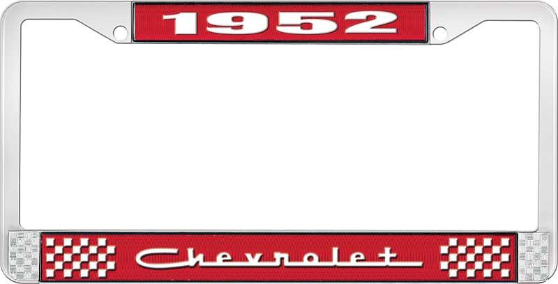 1952 CHEVROLET RED AND CHROME LICENSE PLATE FRAME WITH WHITE LETTERING