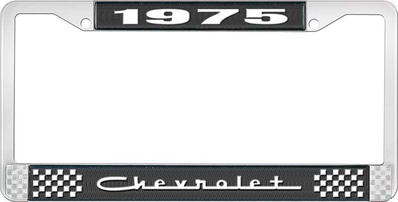 nummerplåtshållare, 1975 CHEVROLET svart/krom, med vit text