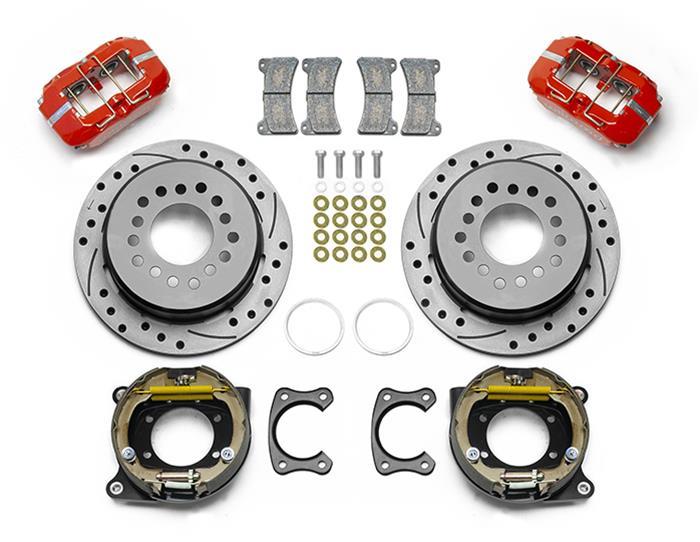 Disc Brake Kit, Dynapro Parking Brake, Rear, 11 in. Cross-Drilled/Slotted Rotors, 4-Piston Black Powdercoat Caliper, Big Ford New Style