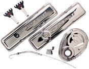 DRESS UP KIT W/TIMING COVER & SHORT BAFFLED VALVE COVERS. CHEVY S/B V8, 1958-86.