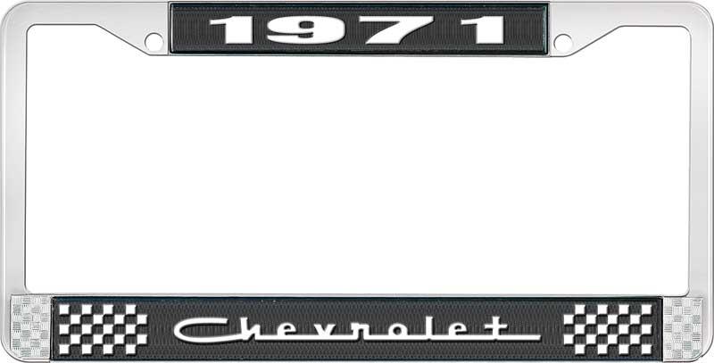 nummerplåtshållare, 1971 CHEVROLET svart/krom, med vit text