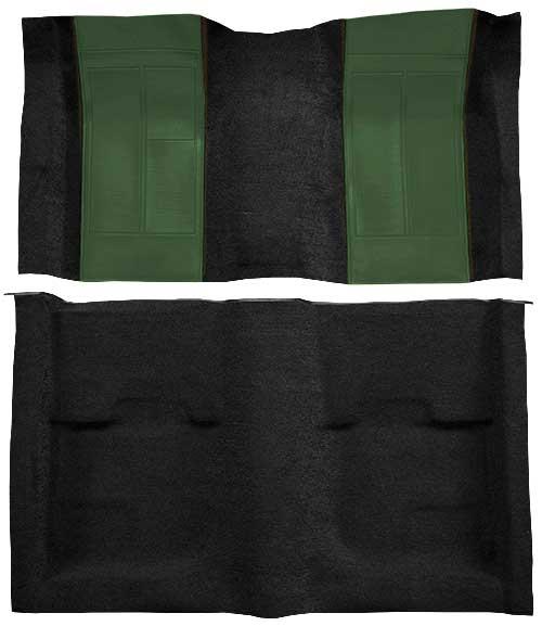 1970 Mustang Mach 1 Nylon Floor Carpet with Mass Backing - Black with Green Inserts
