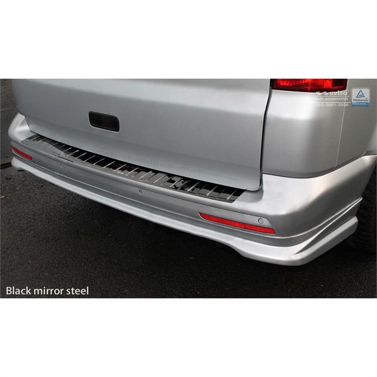 Black Mirror Stainless Steel Rear bumper protector suitable for VW Transporter T5 2003-2015 (all) & T6 2015- / FL 2019- (with rear doors) 'Ribs'