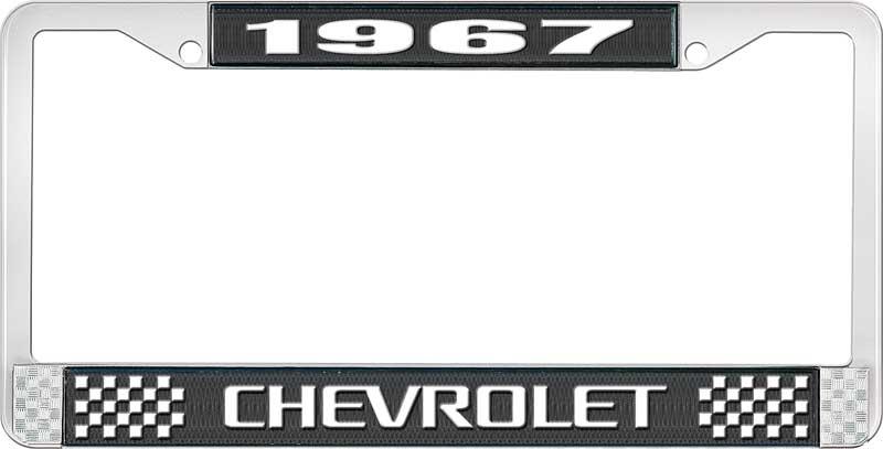 1967 CHEVROLET BLACK AND CHROME LICENSE PLATE FRAME WITH WHITE LETTERING