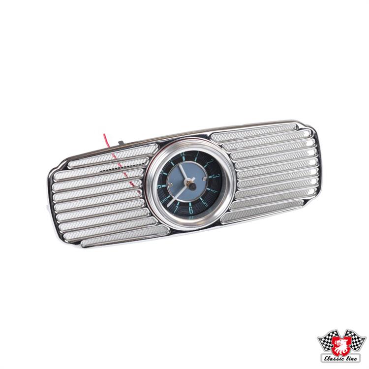 Dashboard speaker cover, chromed, with clock