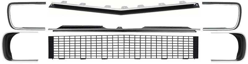 1967-68 Camaro RS	 Stage 2 Grill Kit	 Grill, Grill Moldings, Headlamp Bezels	 Black