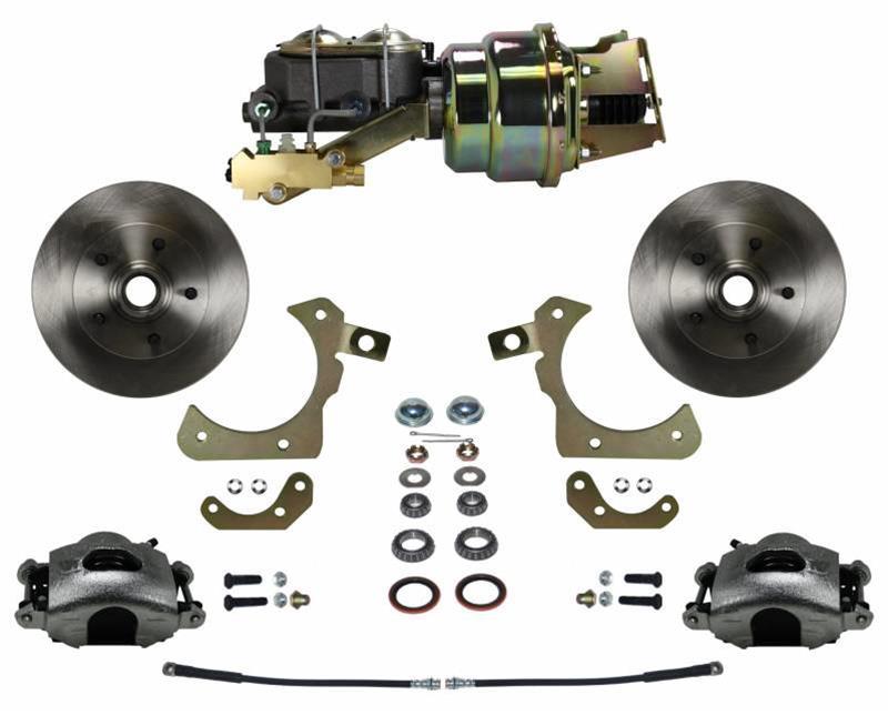 Disc Brake Kit, Front Conversion, Power Assist, Solid Surface Rotors, Cast Iron Calipers, Zinc Plated, 5 x 4.75" Bolt Pattern