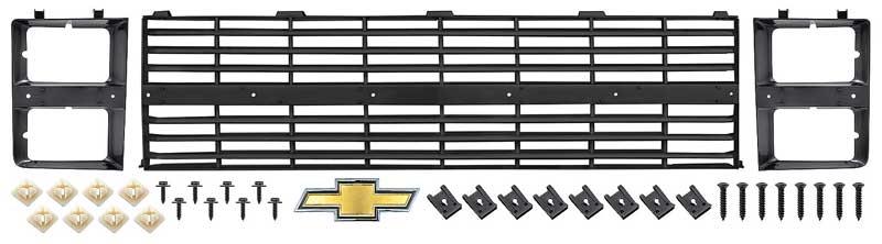 1983-84 Chevrolet Pickup Grill and Headlamp Bezel Basic Set - With Bow Tie Emblem - Argent Silver