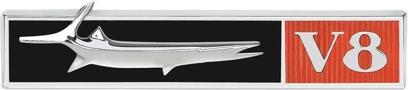 emblem Barracuda-fisk "V8" höger framskärm