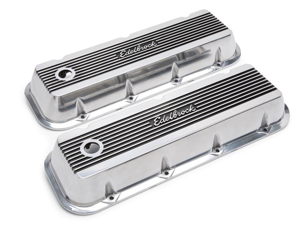 Valve Covers, Elite II Series, Stock Height, Aluminum, Polished, Edelbrock Logo