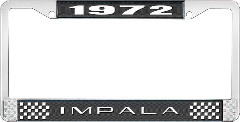1972 IMPALA BLACK AND CHROME LICENSE PLATE FRAME WITH WHITE LETTERING