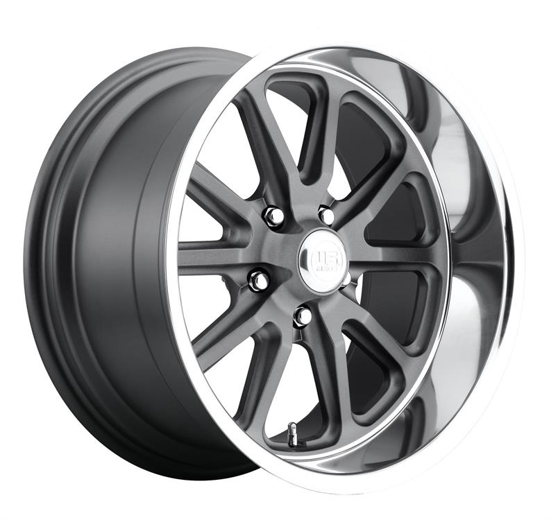 17x7 Rambler U111 Textured Grey/Diamond cut lip,  5x4.75 bolt circle, 4" backspace,  +1 offset,  72.6 center b