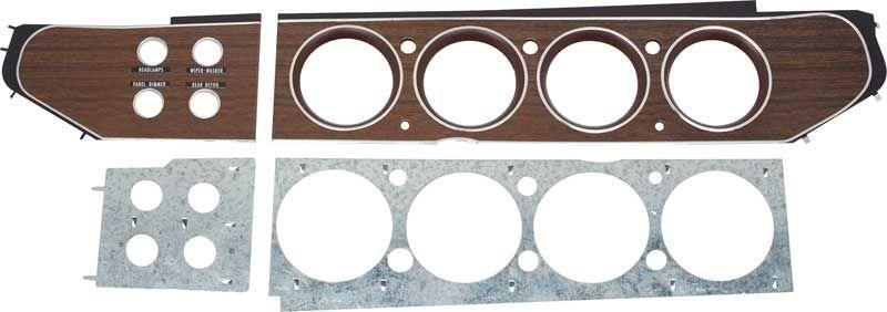 MOPAR E-BODY HARDTOP 4 SWITCH WOODGRAIN RALLYE GAUGE AND SWITCH PANEL BEZEL SET