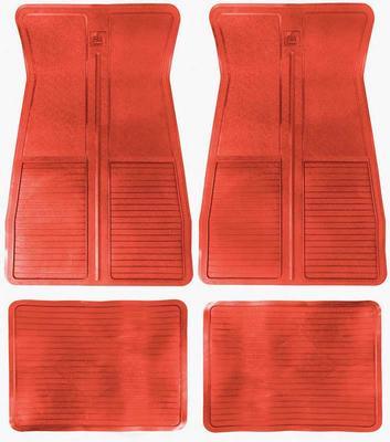 1973-87 GM	 Rubber Floor Mat Set	 With GM Logo	 Factory Style	 Set of 4	 Red