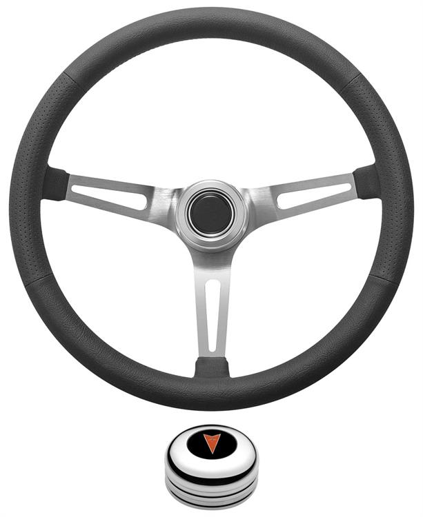 Steering Wheel Kit, 1969-77 Pontiac, Retro w/Slots, Pontiac Crest Cap, Polished