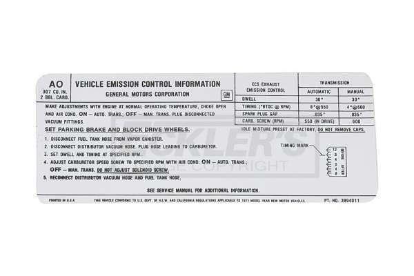 Emission Decal,A/T,M/T,1971