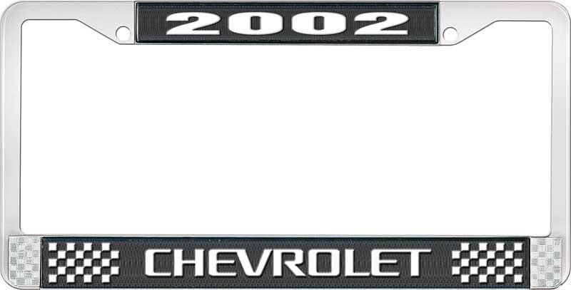 2002 CHEVROLET BLACK AND CHROME LICENSE PLATE FRAME WITH WHITE LETTERING
