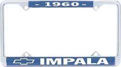 License Plate Frame, Die-Cast, Chrome/Blue, 1960 Impala Logo, Each
