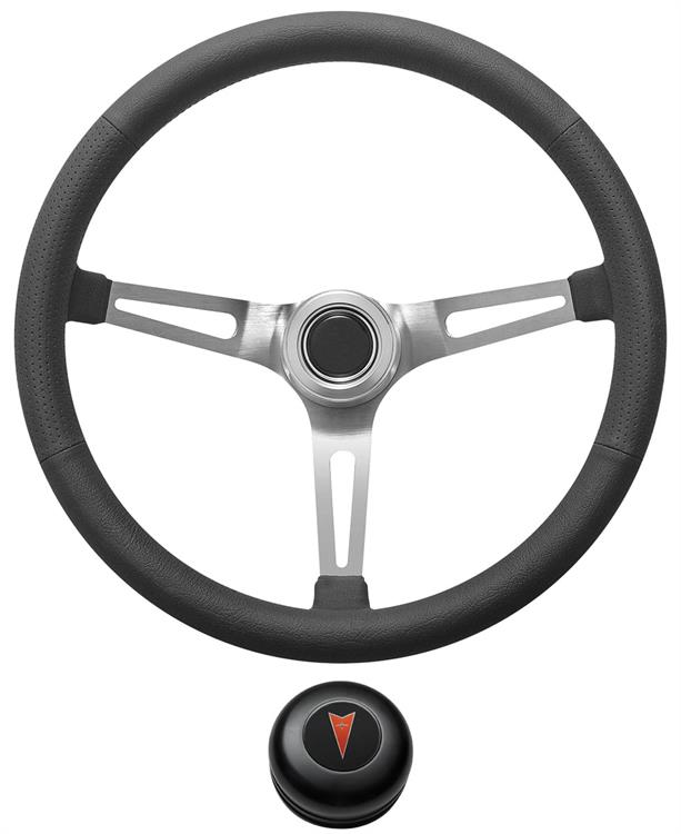 Steering Wheel Kit, 1959-68 Pontiac, Retro w/Slots, Pontiac Crest Cap, Black