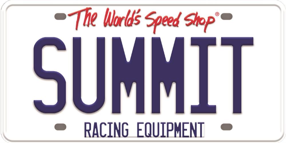 nummerplåtsplatta "Summit Racing Equipment The World’s Speed Shop" vit/blå/röd, 12x6"