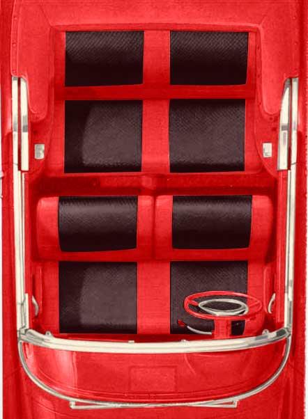 Red Vinyl/Black & Red Cloth Upholstery Set