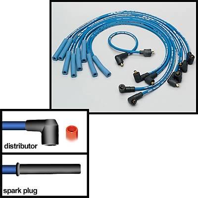 Spark Plug Wires, Blue Max, Spiral Core, 8mm, Blue, Straight Boots, Ford, Mercury, V8, Set