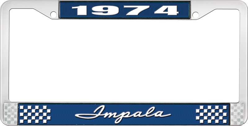 nummerplåtshållare, 1974 IMPALA  blå/krom, med vit text