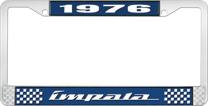 nummerplåtshållare, 1976 IMPALA  blå/krom, med vit text