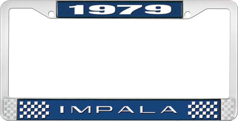 nummerplåtshållare, 1979 IMPALA  blå/krom, med vit text