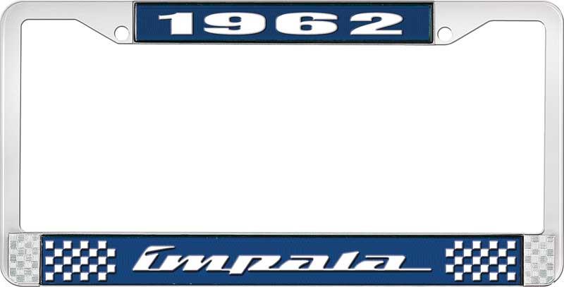 nummerplåtshållare, 1962 IMPALA  blå/krom, med vit text