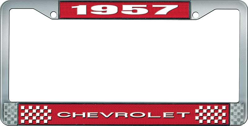 nummerplåtshållare, 1957 CHEVROLET röd/krom , med vit text