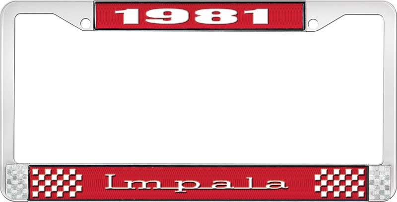nummerplåtshållare, 1981 IMPALA röd/krom , med vit text