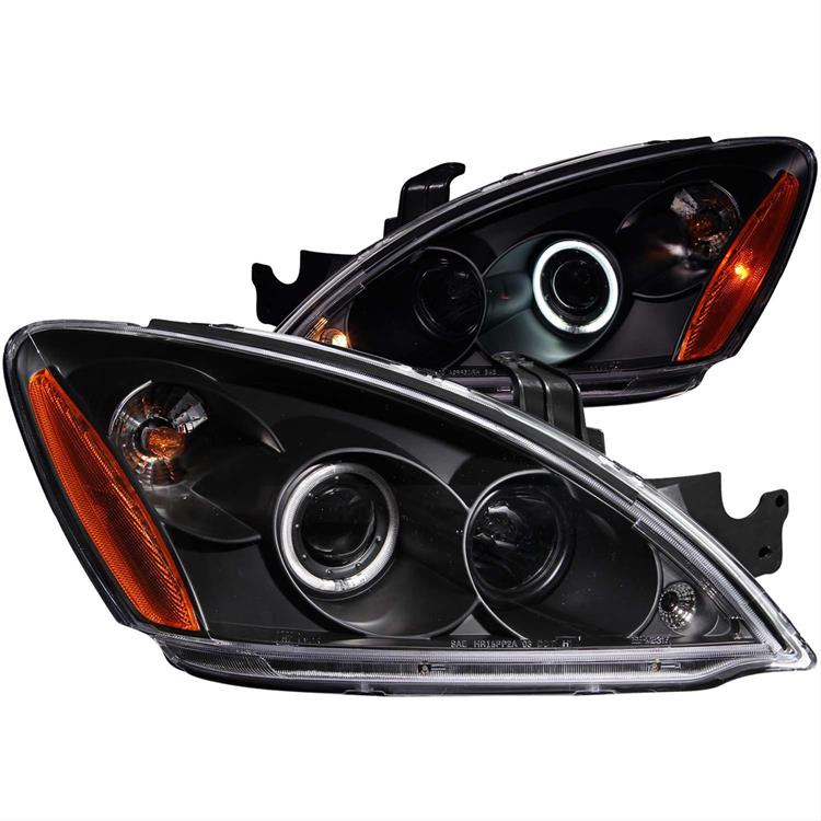 Headlights, Projector with CCFL Halo, Clear Lens, Black Housing, Mitsubishi, Pair
