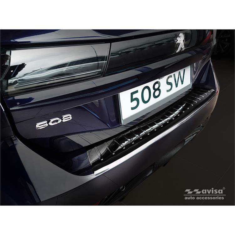 Zwart RVS Achterbumperprotector passend voor Peugeot 508 II SW 2019- 'Ribs'