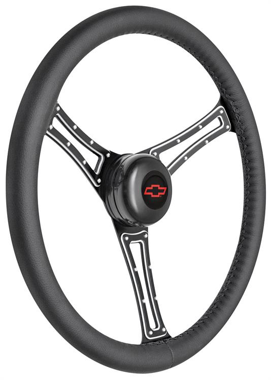 Steering Wheel Kit, 1969-88 Chevrolet, Autocross, Red Bowtie Cap, Leather