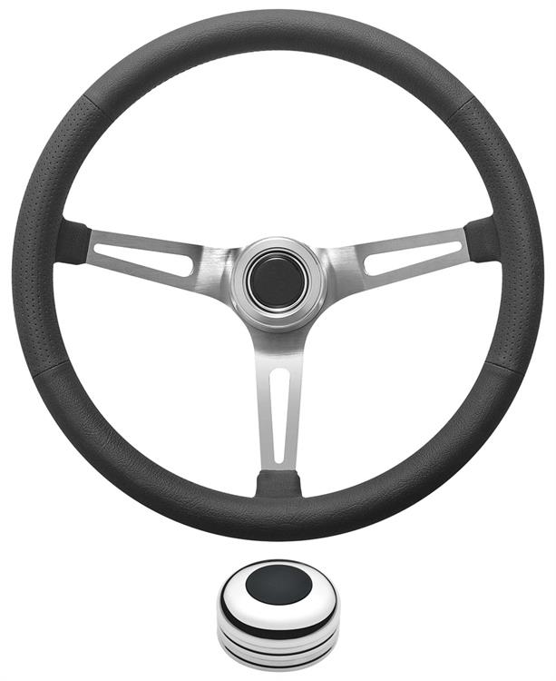 Steering Wheel Kit, 1959-68 GM, Retro w/Slots, Plain,Black/Polished Cap